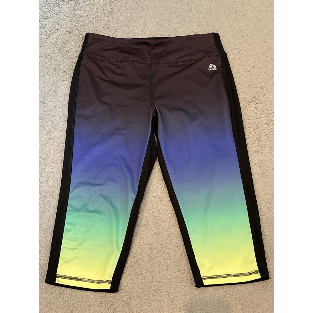 RBX Womens Ombre Capri Leggings Purple Blue Yellow Gradient Activewear Size L